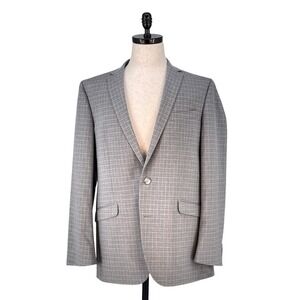 REACTION KENNETH COLE Mens Blazer Jacket Plaid Gray Techni-Cole Size 44R